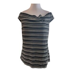 Black and White Fitted Cap Sleeve Blouse